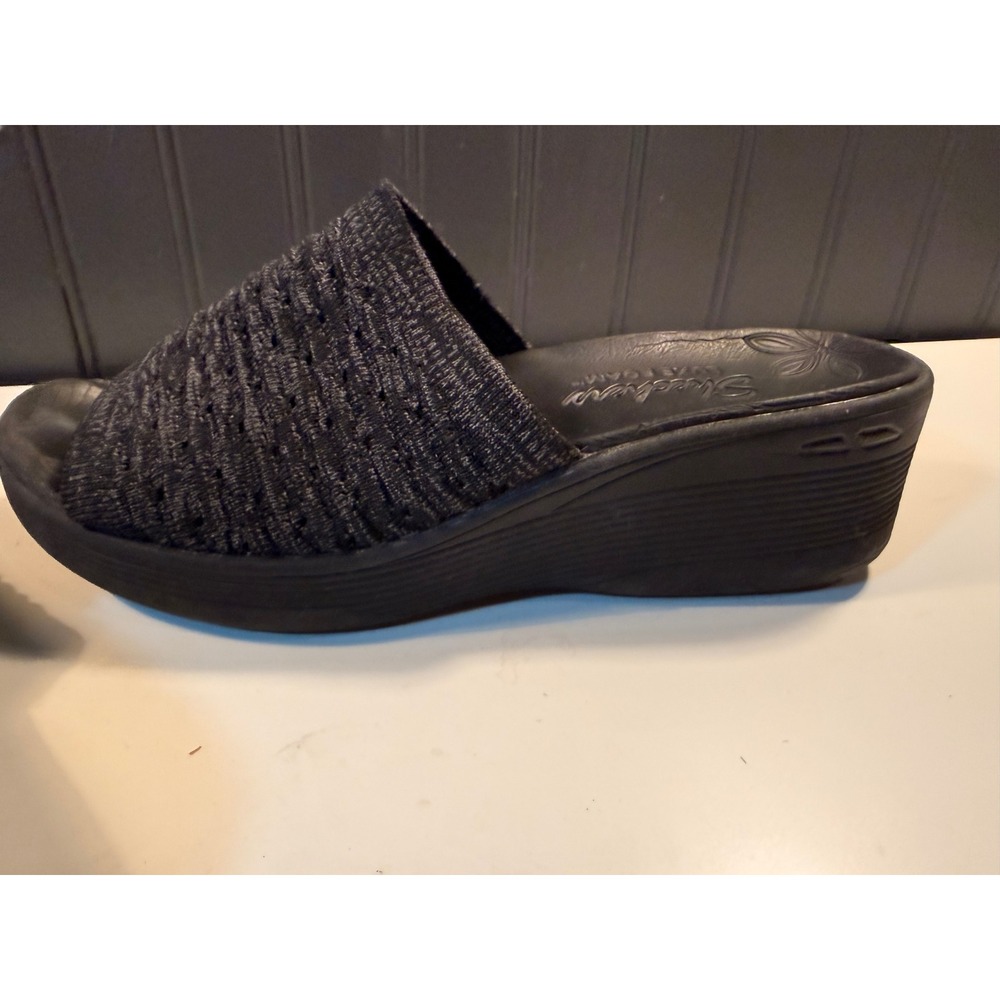 Skechers Luxe Foam Black Marl Knit Wedge Slide Sandals 16327 Womens Size 8 - Picture 4 of 13
